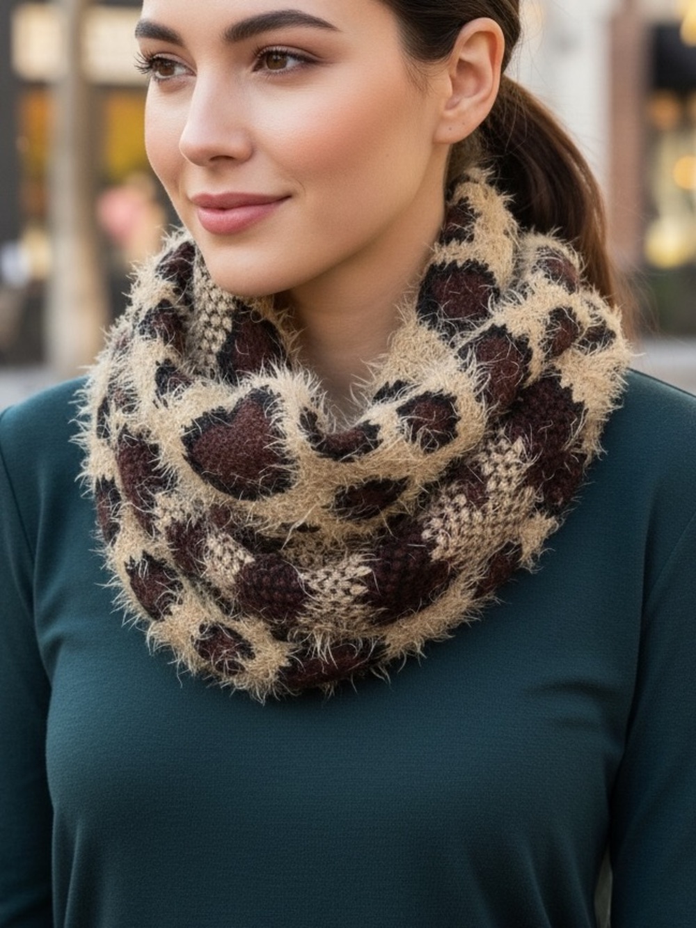 Disney Cozy Fuzzy Leopard Infinity Scarf in Beige and Brown